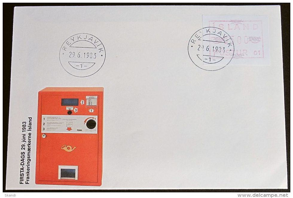 ISLAND 1983 Mi-Nr. ATM 1 Automatenmarke FDC - Franking Labels