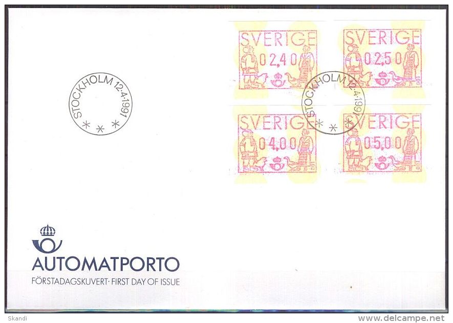 SCHWEDEN 1991 Mi-Nr. 1 Satz 1 Automatenmarken FDC - Automatenmarken [ATM]