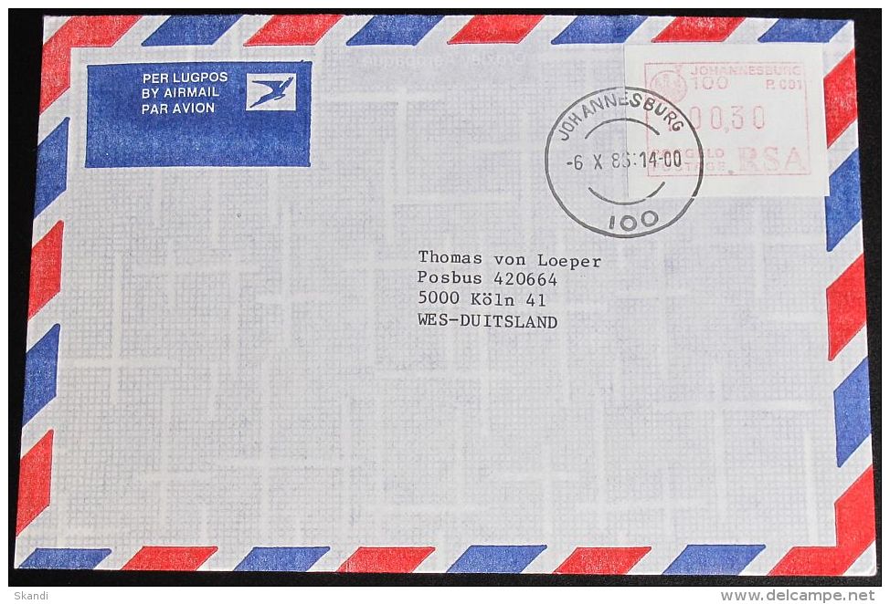 SÜDAFRIKA 1986 Mi-Nr. ATM 2 Automatenmarke Luftpost FDC - Vignettes D'affranchissement (Frama)