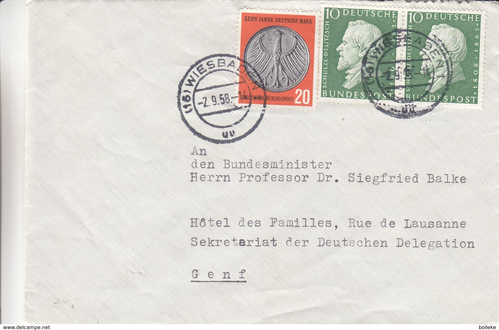 République Fédérale - Lettre De 1958 - Oblit Wiesbaden - Monnaies - Briefe U. Dokumente