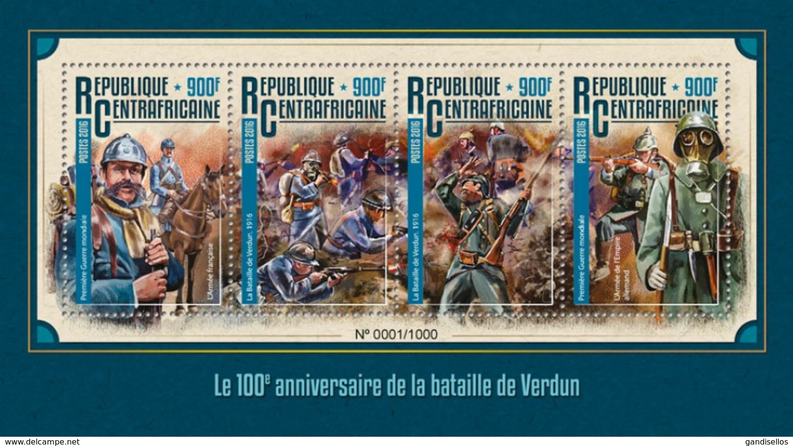 CENTRAFRICAINE 2016 SHEET BATTLE OF VERDUN WORLD WAR WWI BATAILLE VERDUN PREMIERE GUERRE MONDIALE Ca16109a - Centrafricaine (République)