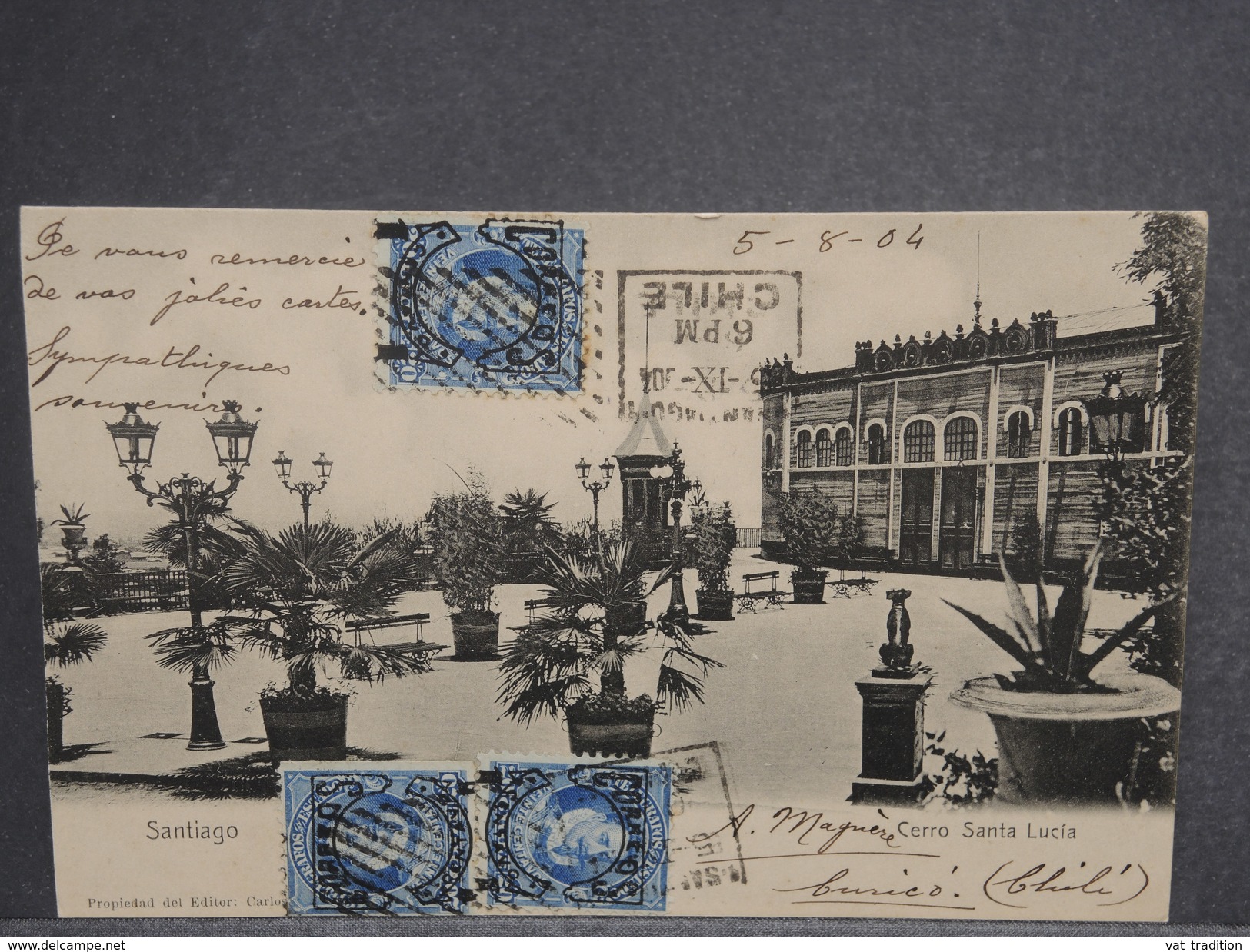 CHILI - Oblitération De Santiago Sur Carte Postale Pour La France En 1904 , Affranchissement Plaisant - L 7221 - Chili