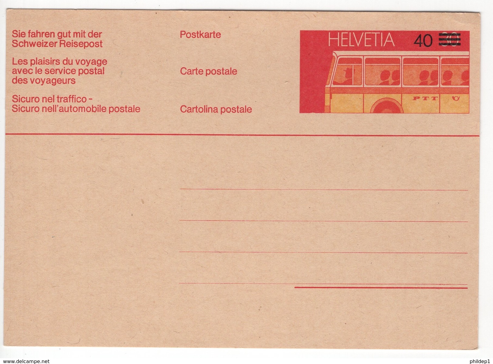 Entier Postale. Type Carte Postale. Surchargée 40 Cts Sur 30 Cts. Carte Neuve - Interi Postali