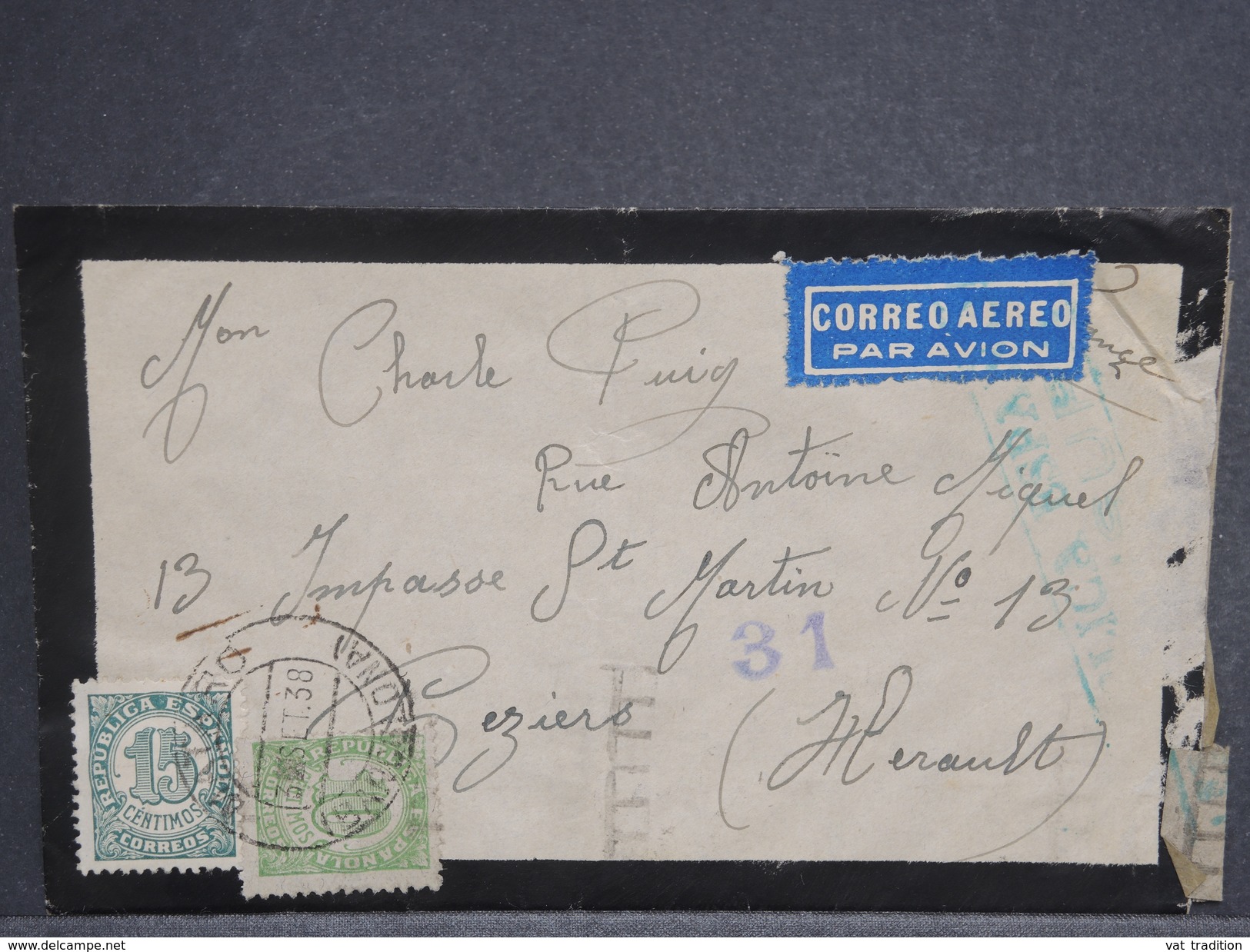 ESPAGNE - Enveloppe De Mataro Pour La France En 1938 Avec Censure , Affranchissement Plaisant Recto Et Verso - L 7252 - Republikanische Zensur