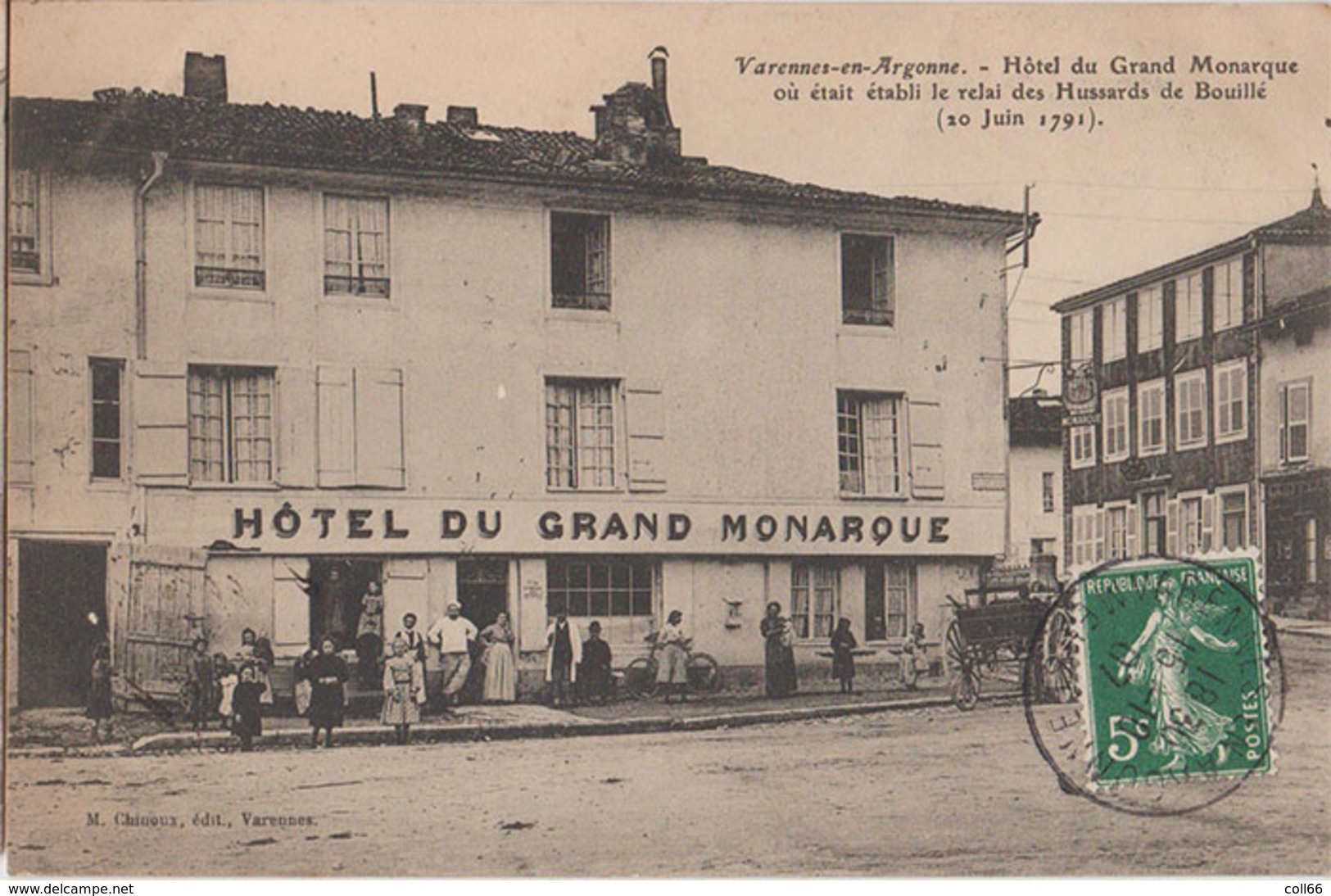 55 Varennes En Argonne 1907 Hôtel Du Grand Monarque Très Animée éditeur Chinoux Varennes Dos Scanné - Other & Unclassified