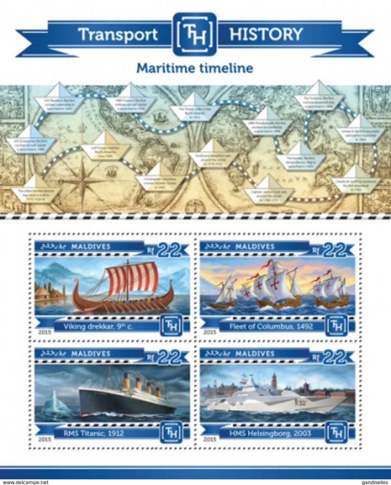 MALDIVES 2015 SHEET MARITIME TIMELINE SHIPS TRANSPORT HISTORY HISTOIRE DES TRANSPORTS TITANIC BOATS Mld15205a - Maldive (1965-...)