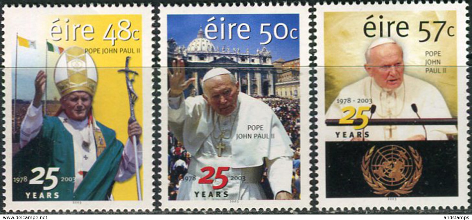 Ireland 2003. Michel #1547/49 MNH/Luxe. 25 Years Pontificate Pope John Paul II. (Ts15) - Nuovi