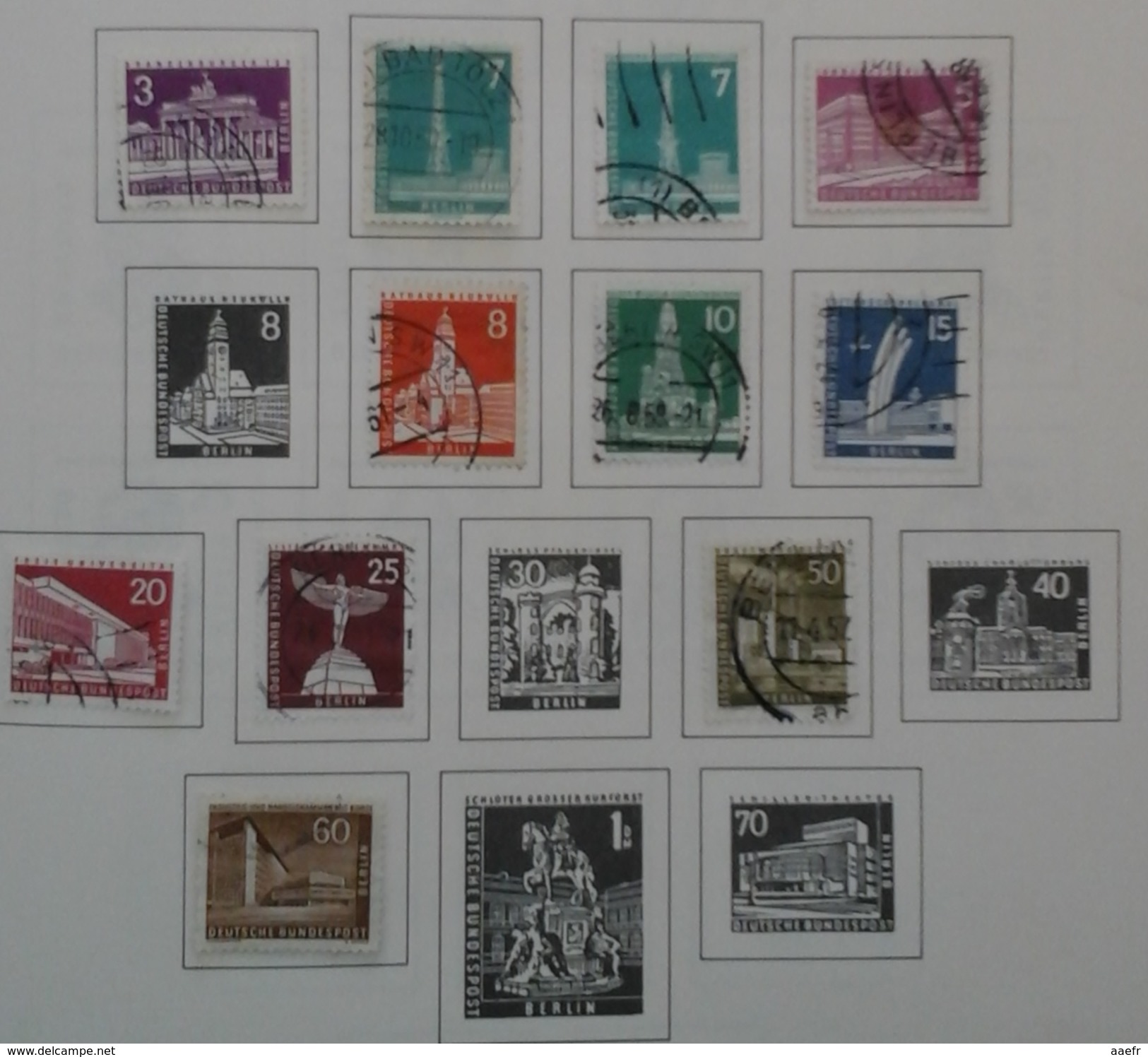 Allemagne Berlin - 1956-63 - Monuments - Petit Lot De 13 Timbres° Sur Feuille Leuchtturm - Vrac (max 999 Timbres)