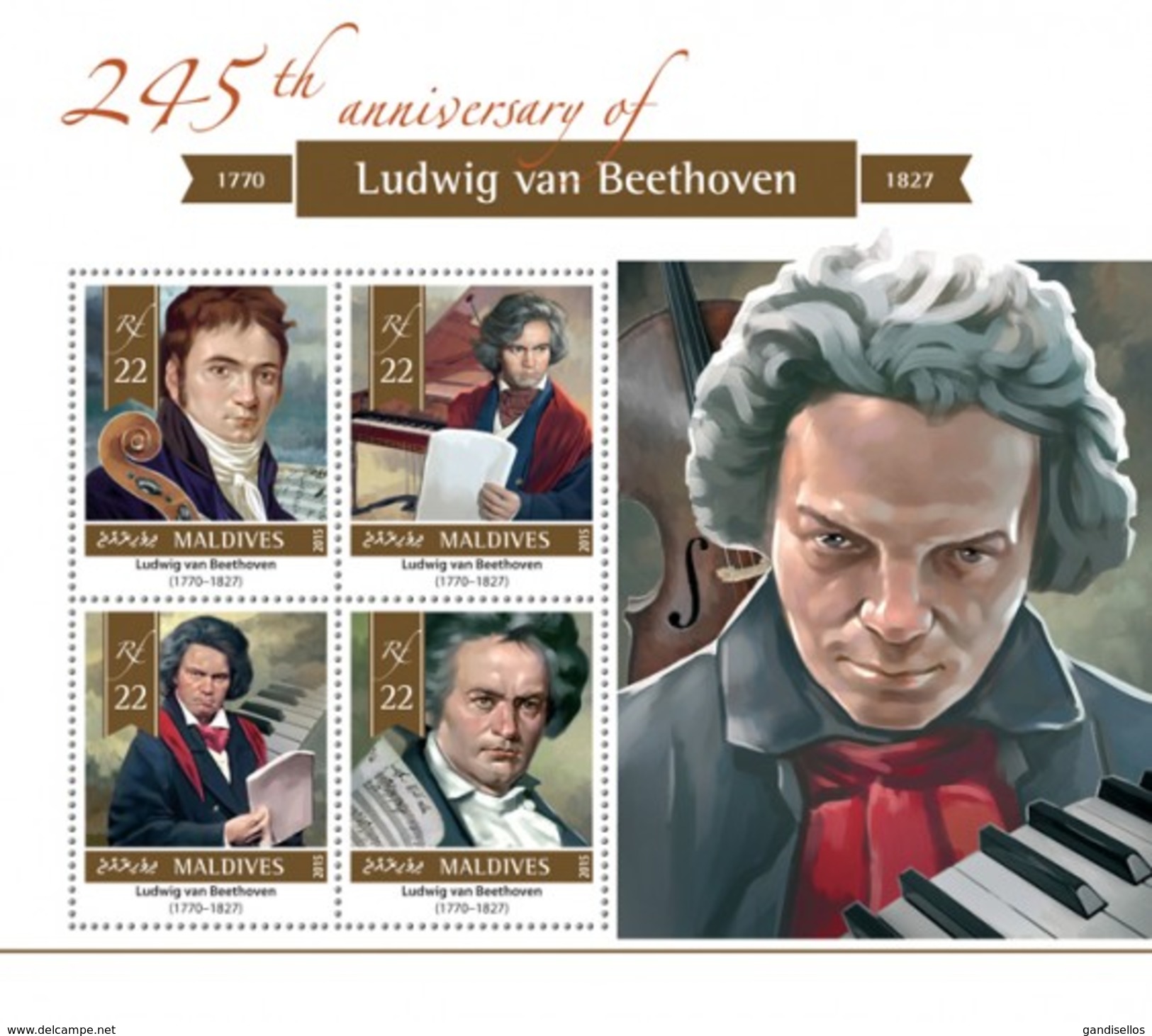 MALDIVES 2015 SHEET BEETHOVEN COMPOSERS COMPOSITEURS COMPOSITORES KOMPONISTEN Mld15507a - Maldives (1965-...)