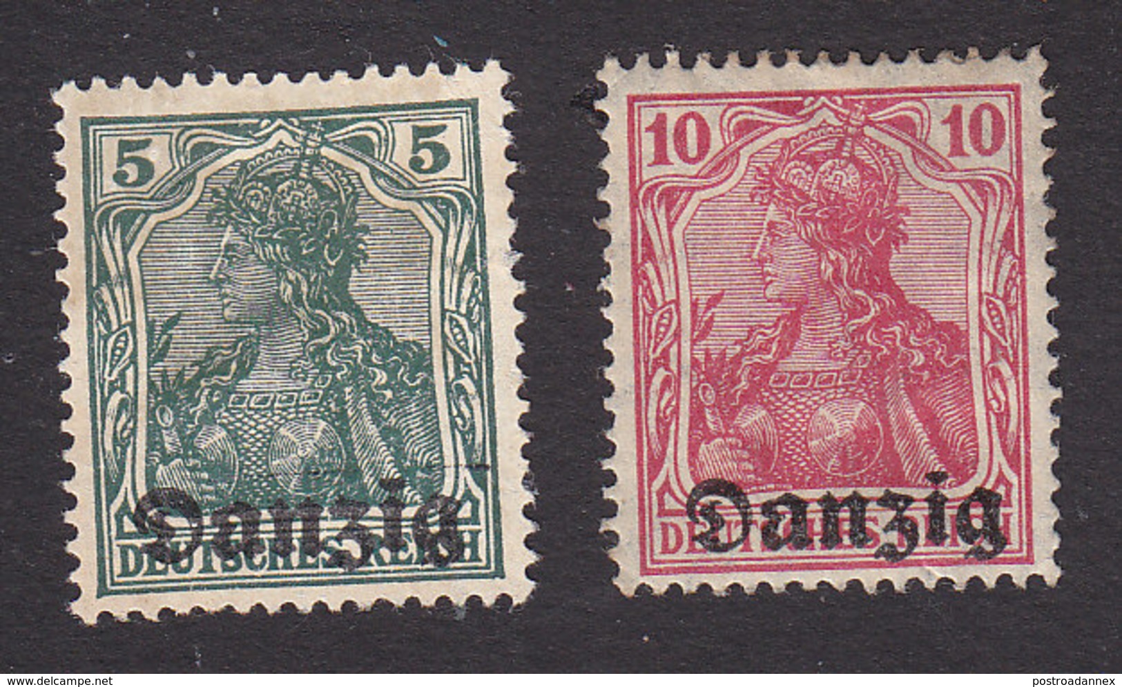 Danzig, Scott #1-2, Mint No Gum/Hinged, Germania Overprinted, Issued 1920 - Andere & Zonder Classificatie