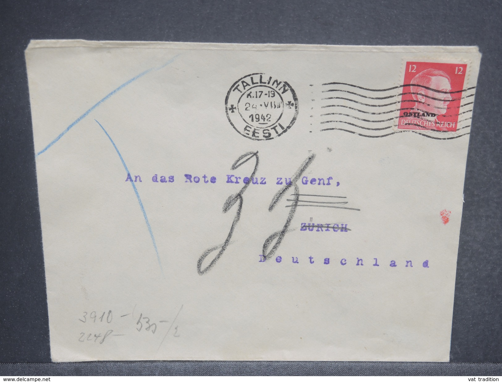 ALLEMAGNE / ESTONIE - Enveloppe De Tallinn Pour La Suisse En 1942 Avec Censure , Affr. Plaisant - L 7271 - Lettres & Documents