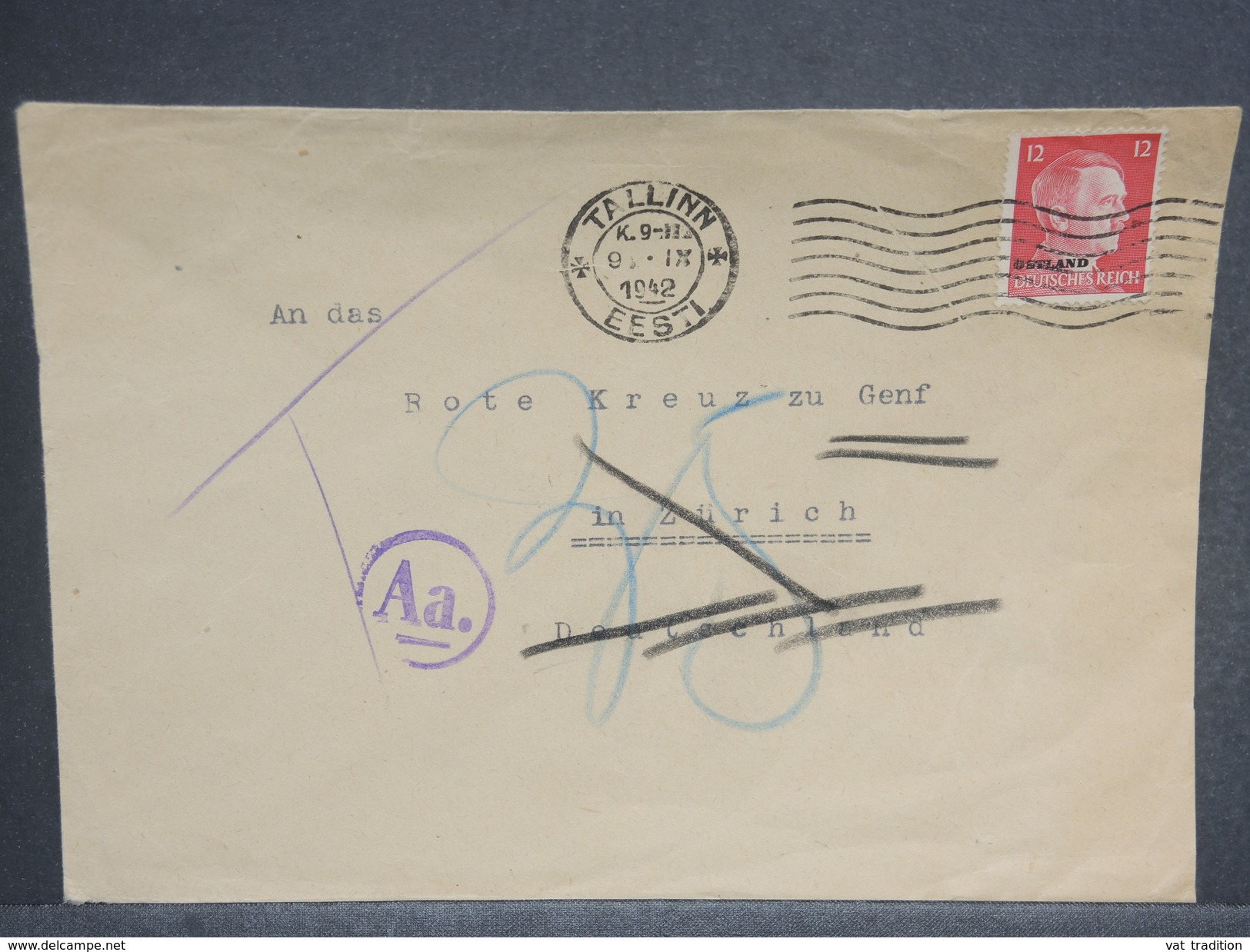 ALLEMAGNE / ESTONIE- Enveloppe De Tallinn Pour La Suisse En 1942 Avec Censure , Affr. Plaisant - L 7273 - Lettres & Documents
