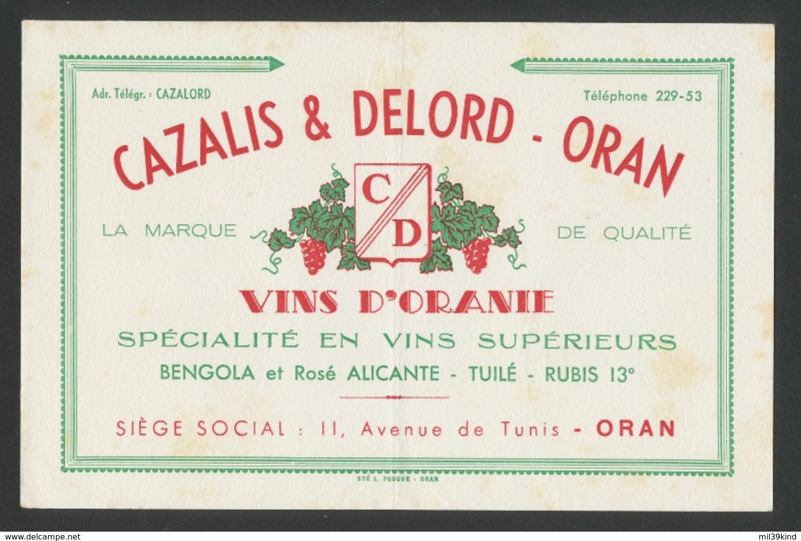 Buvard - VINS D'ORANIE - CAZALIS & DELORD - ORAN - V