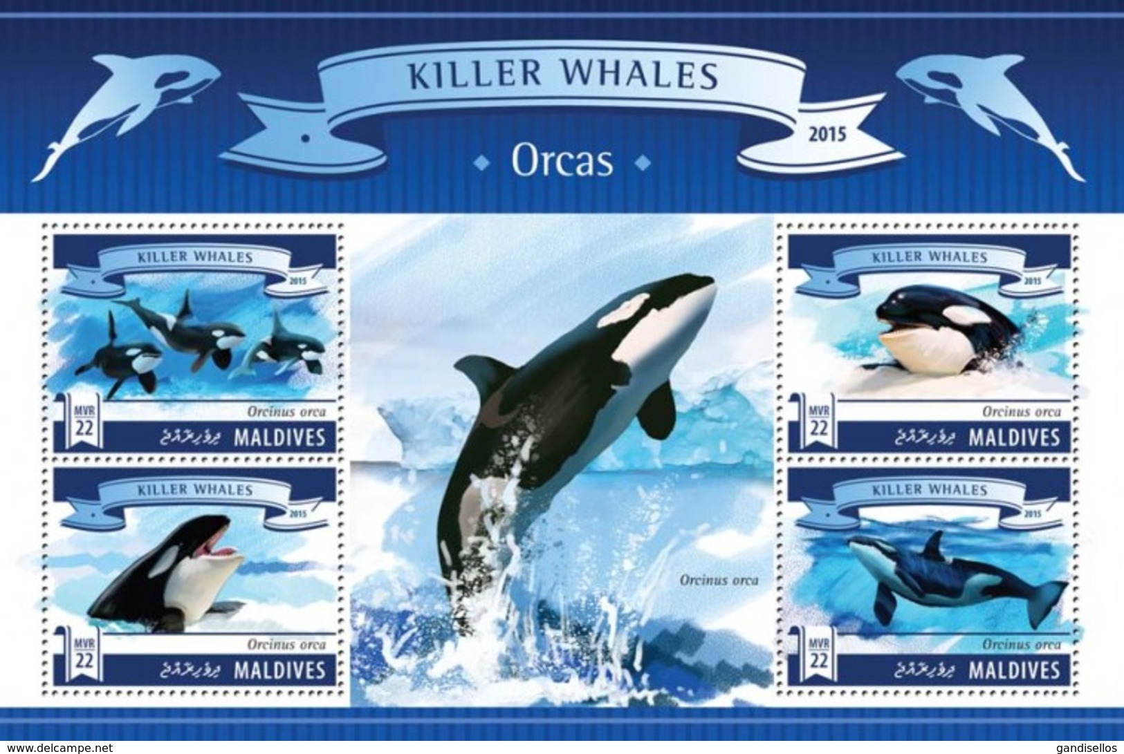 MALDIVES 2015 SHEET KILLER WHALES WALEN ORCAS BALEINES BALLENAS BALEIAS BALENE MARINE LIFE Mld15703a - Maldive (1965-...)