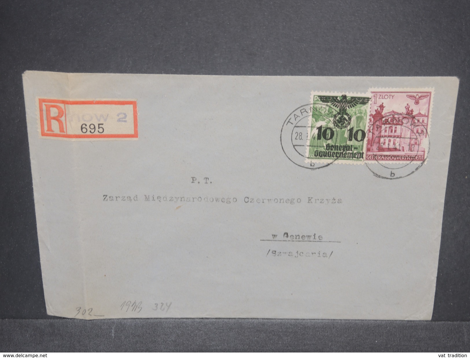 ALLEMAGNE / POLOGNE - Enveloppe En Recommandé De  Tarnow Pour La Suisse En 1944 Avec Censure , Affr. Plaisant - L 7280 - Storia Postale