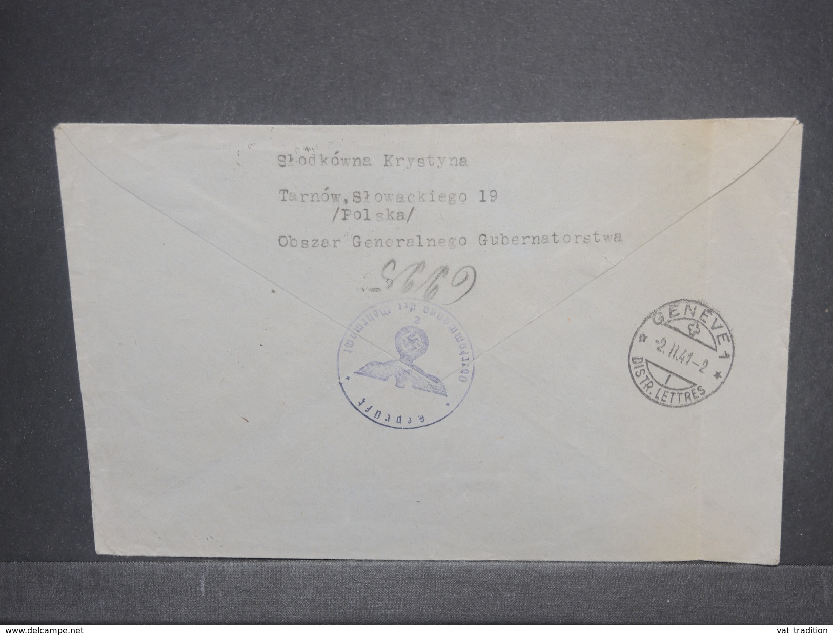 ALLEMAGNE / POLOGNE - Enveloppe En Recommandé De  Tarnow Pour La Suisse En 1944 Avec Censure , Affr. Plaisant - L 7280 - Brieven En Documenten