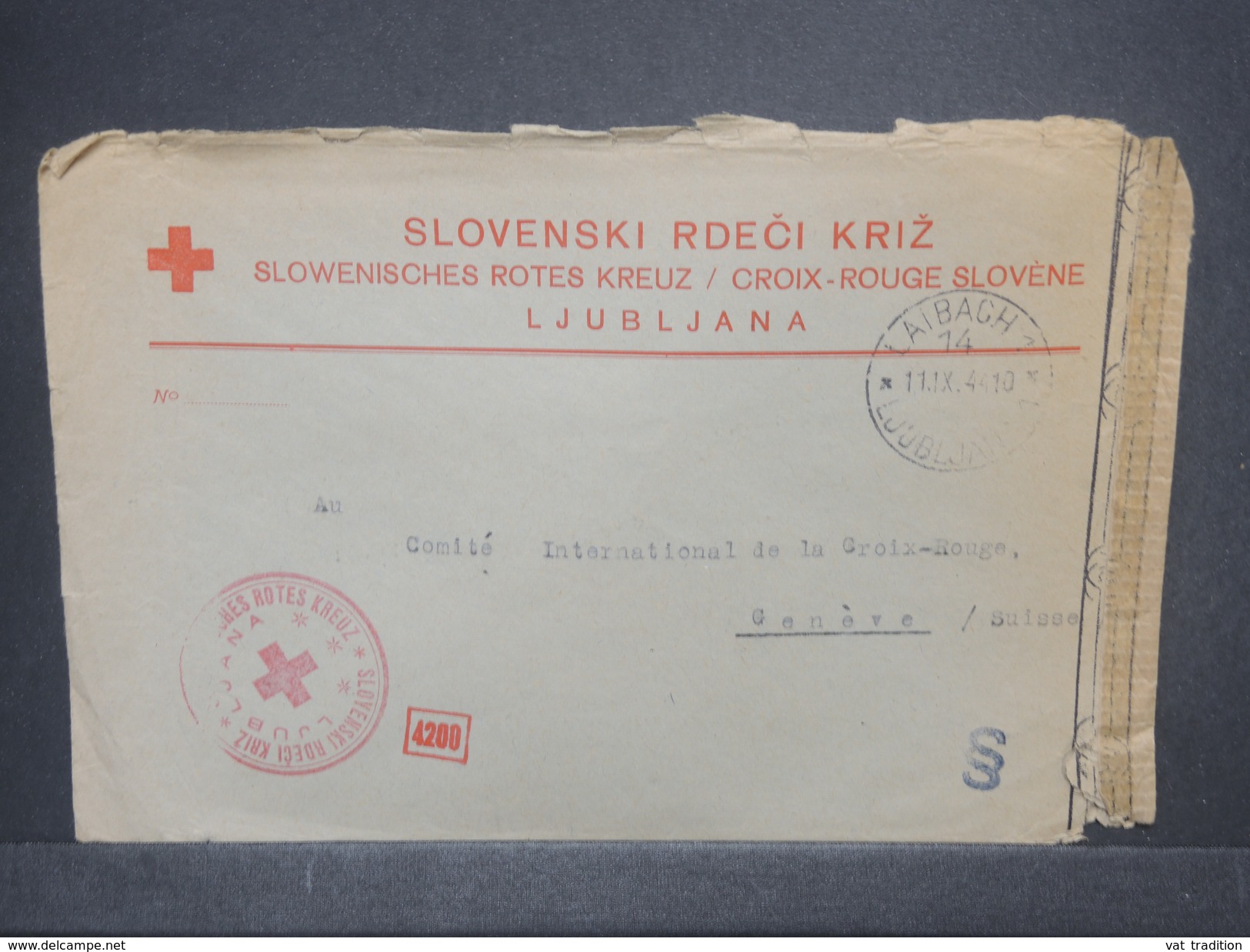 SLOVÉNIE - Enveloppe Croix Rouge De Ljubljana Pour La Croix Rouge à Genève En 1944 Avec Contrôle Postal - L 7282 - Slowenien