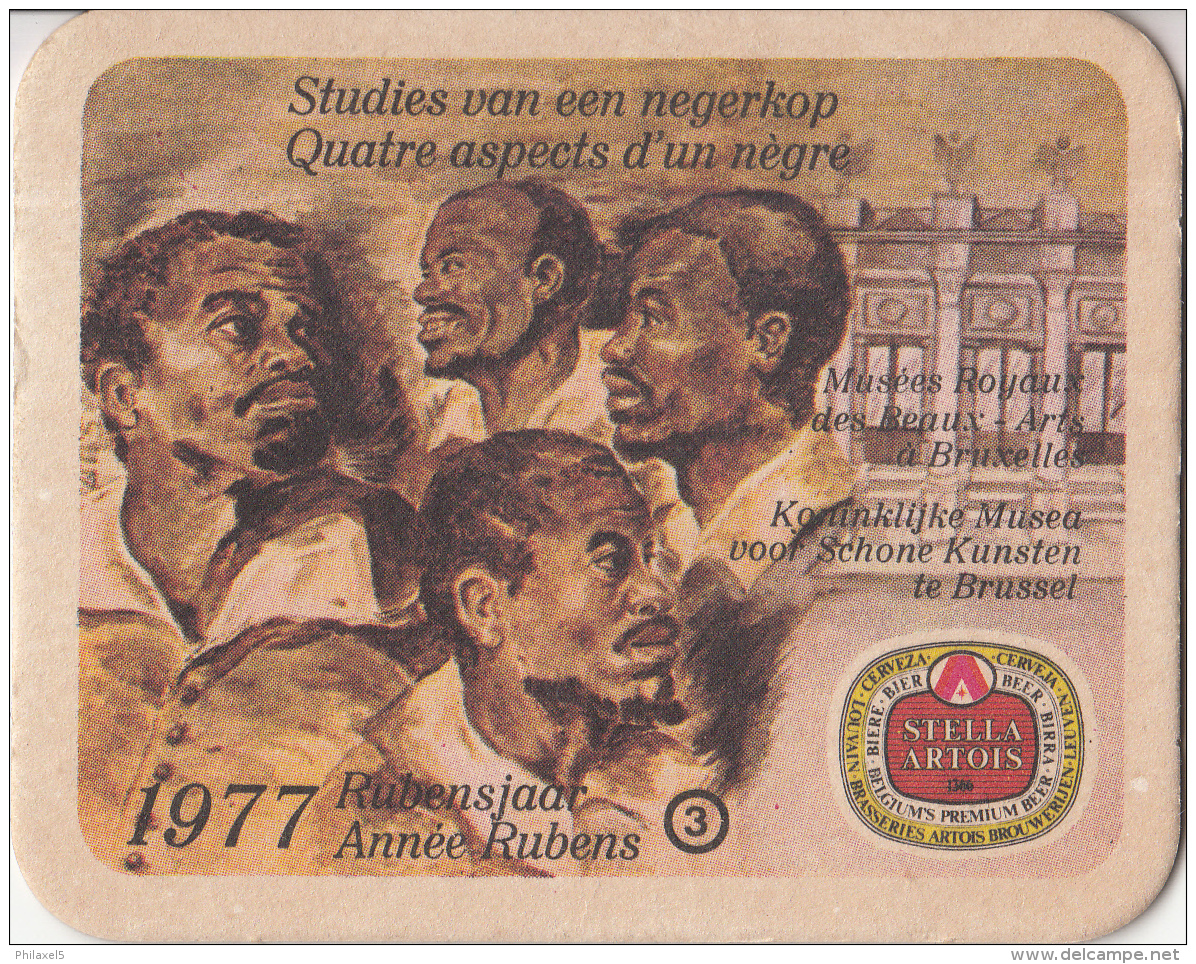 Stella Artois - 1977 Rubensjaar - Studies Van Een Negerkop - Nummer3 - Ongebruikt Exemplaar - Bierviltjes