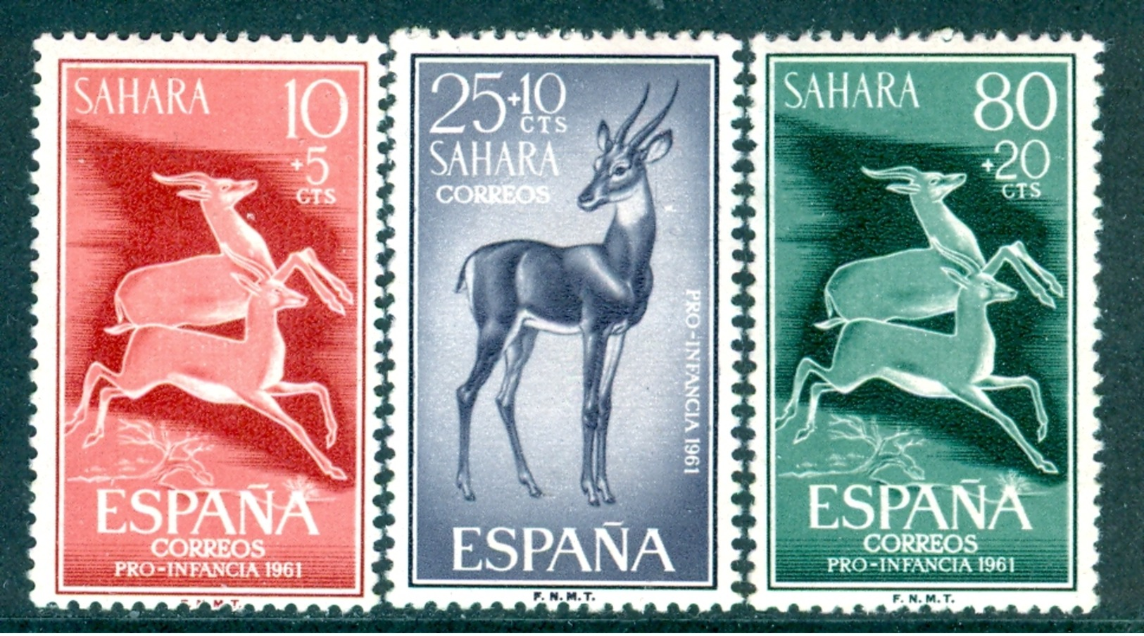 SPANISH SAHARA 1961 Child Welfare, Dorcas Gazelle Set (3v), XF MNH, MiNr 221-3, SG 187-9 - Africa (Other)