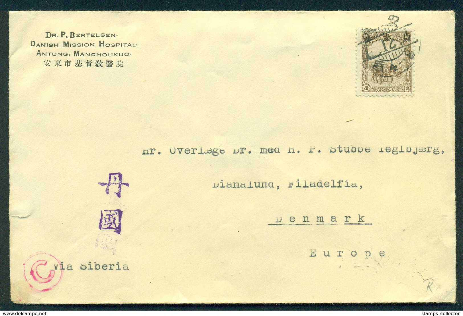 Manchuria. Censur Letter Send To Denmark Via Siberia. Very Scare - 1932-45 Mandchourie (Mandchoukouo)