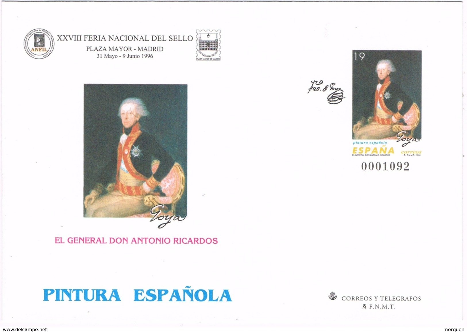 23904. Entero Postal GOYA, Pintura Española 1996. General Antonio Ricardos, Num 35 ** - 1931-....