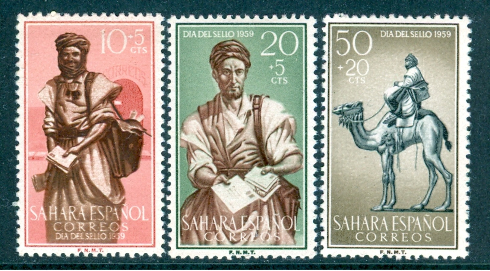 SPANISH SAHARA 1959 Colonial Stamp Day, Postman & Camel Set (3v), XF MNH, MiNr 200-2, SG 166-8 - Africa (Other)