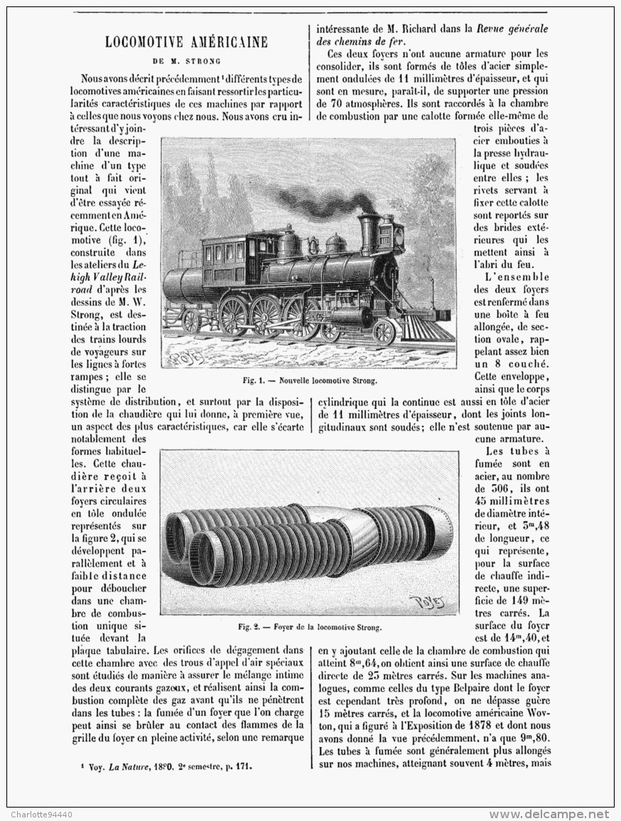 LOCOMOTIVE AMERICAINE De M. STRONG    1888 - Ferrocarril