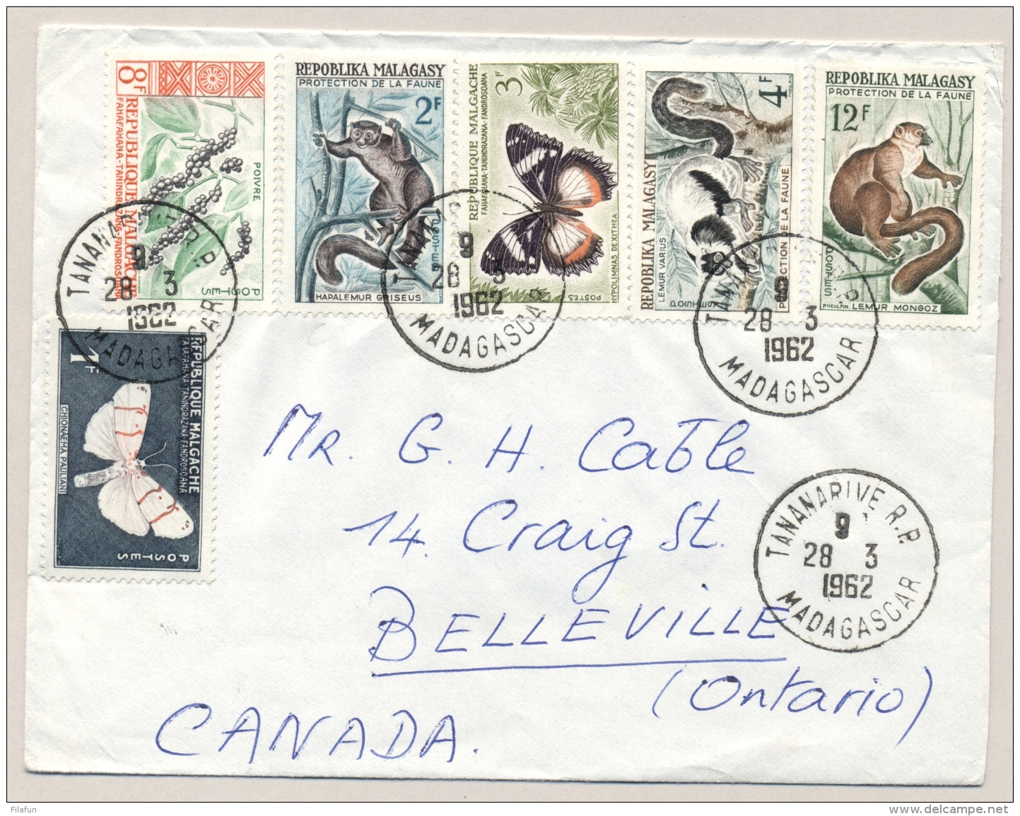 Madagascar - 1962 - 6 Stamps On Cover From Tananarive To Ontario / Canada - Madagaskar (1960-...)