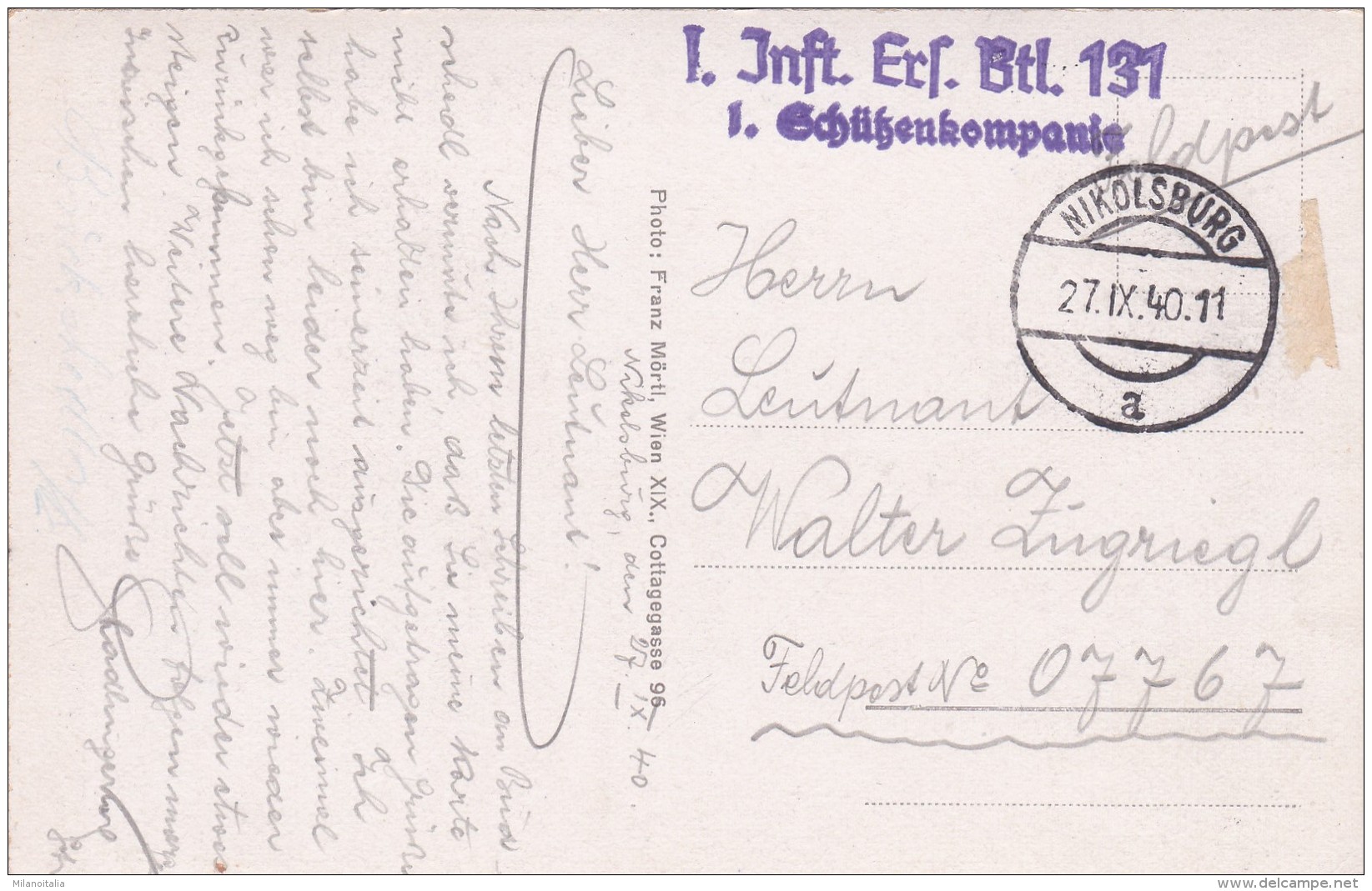 Nikolsburg, Niederdonau * Feldpost 27. IX. 1940 - Tschechische Republik