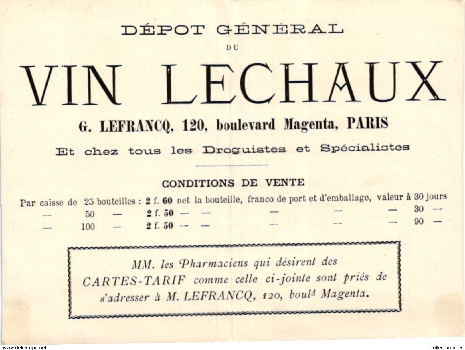 1Trade Card  Music Instrument Orgue De Barbarie Rotary Organ Pub Vin Lechaux Litho L.Richon Paris Carte Pliante - Otros & Sin Clasificación