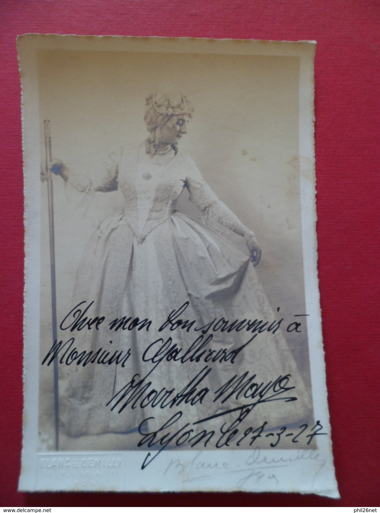 Autographe  De Martha Mayo Actrice (1882-1965) à Monsieur Gaillard Photo + Signée Du Photographe Blanc Demilly Lyon TB - Schauspieler Und Komiker
