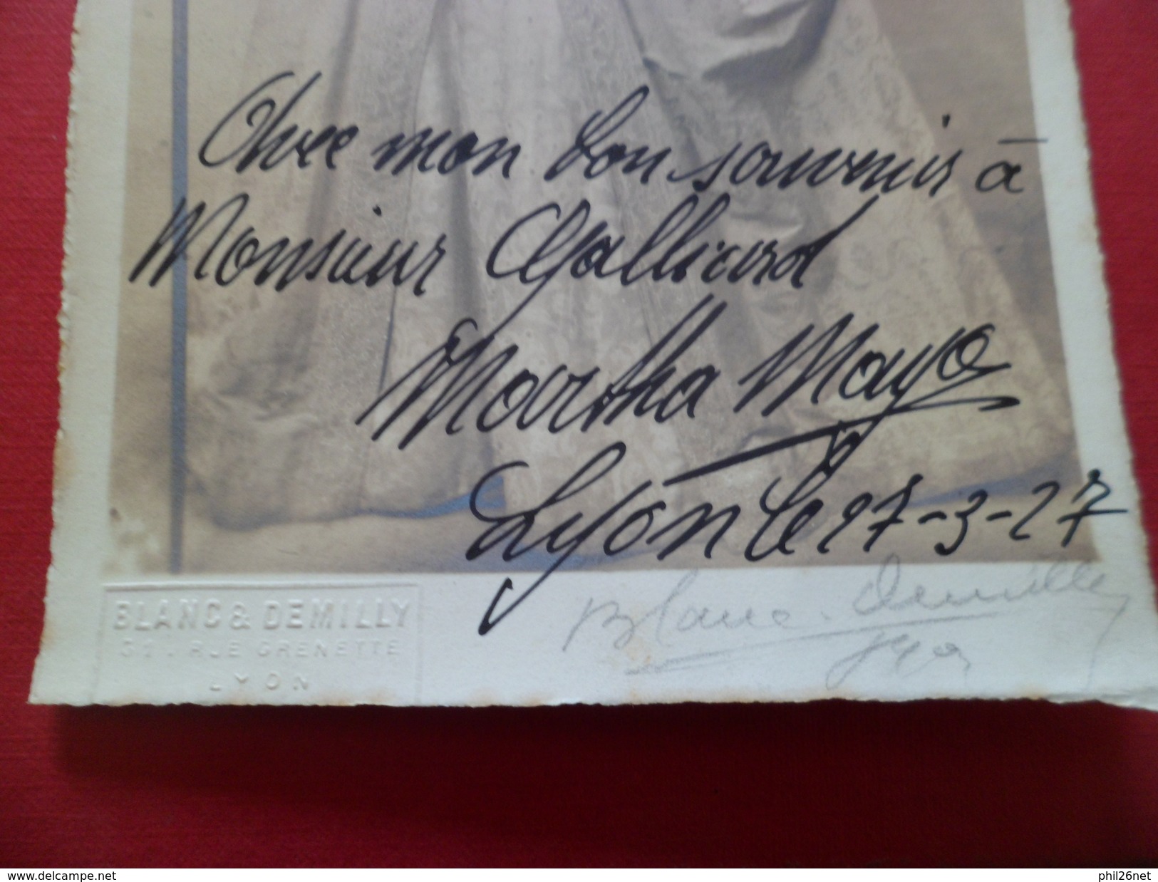 Autographe  De Martha Mayo Actrice (1882-1965) à Monsieur Gaillard Photo + Signée Du Photographe Blanc Demilly Lyon TB - Actors & Comedians