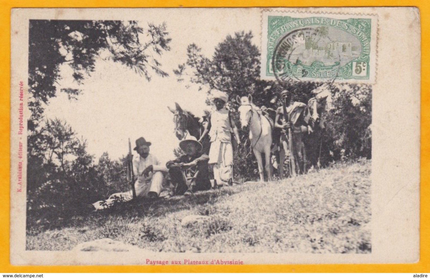 1910 - CP De Djibouti Vers Saint Pol Sur Ternoise, Pas De Calais - Timbre à 5 C Seul - Vue Plateaux D'Abyssinie - Lettres & Documents