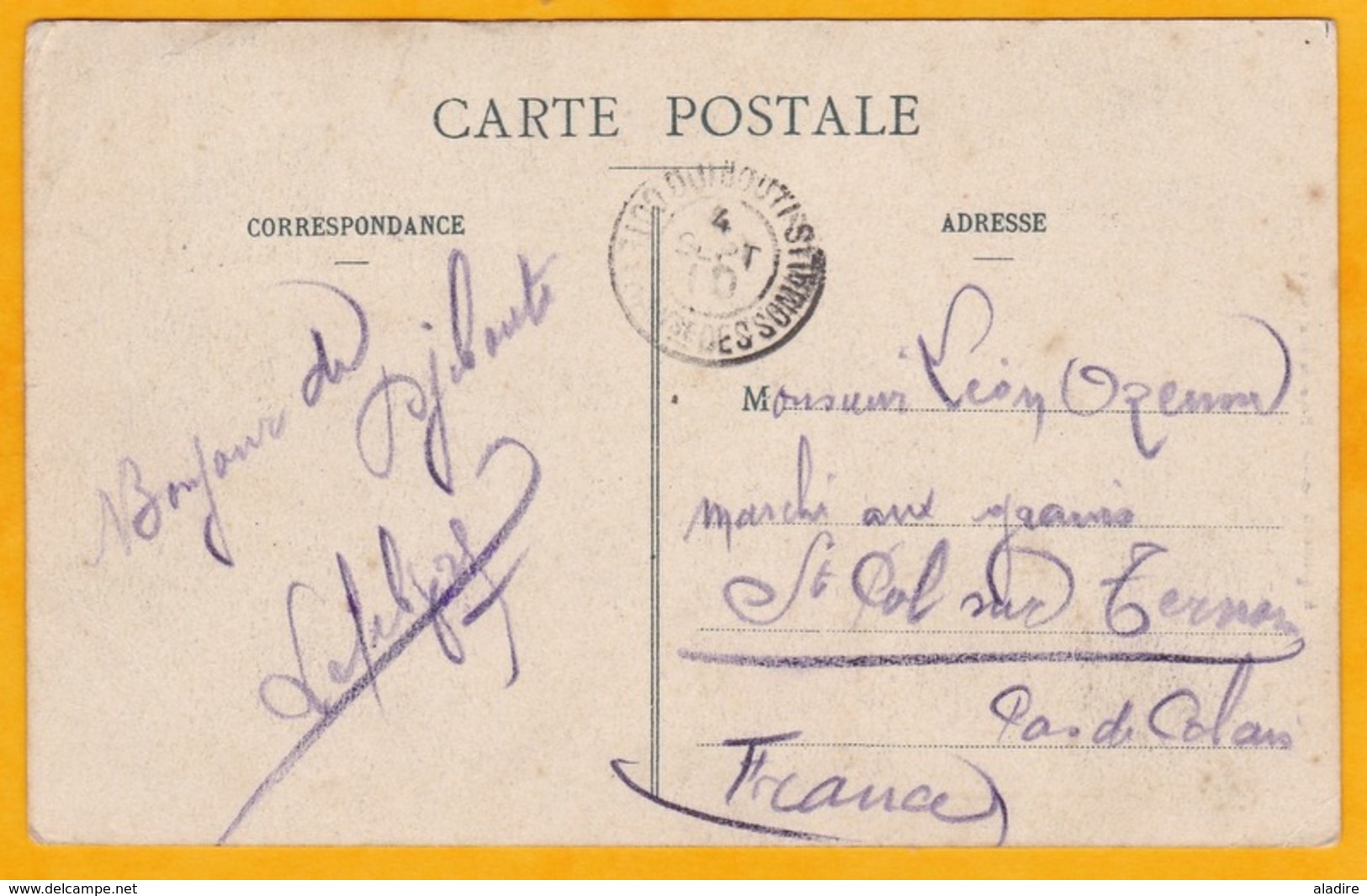 1910 - CP De Djibouti Vers Saint Pol Sur Ternoise, Pas De Calais - Timbre à 5 C Seul - Vue Plateaux D'Abyssinie - Covers & Documents