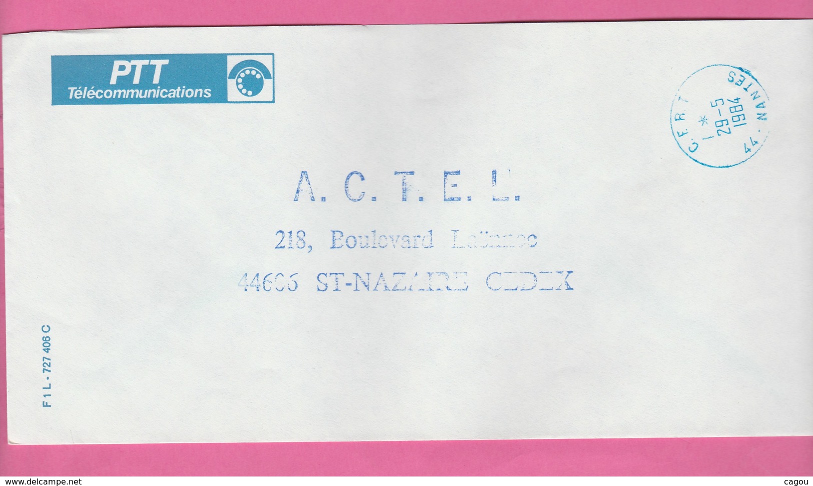 CACHET BLEU C.F.R.T. 44 . NANTES SUR ENVELOPPE PTT TELECOMMUNICATIONS - Cachets Manuels