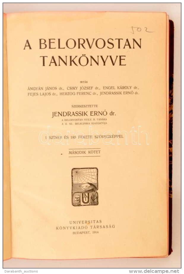 Dr. Jendrassik ErnÅ‘ (szerk.): A Belorvostan Tank&ouml;nyve II. Budapest, 1914, Universitas. Kiad&oacute;i... - Non Classificati