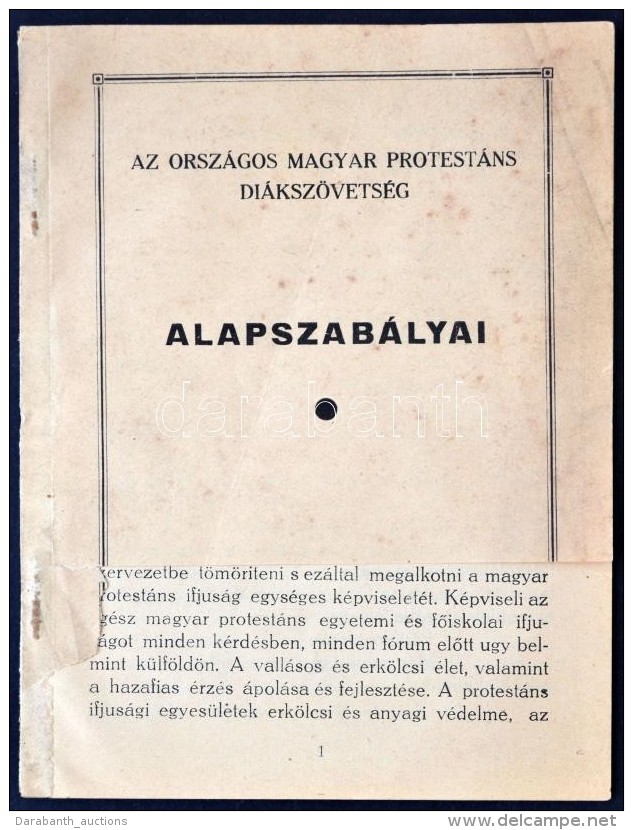 1932 Az Orsz&aacute;gos Magyar Protest&aacute;ns Di&aacute;ksz&ouml;vets&eacute;g Alapszab&aacute;lyai,... - Non Classificati