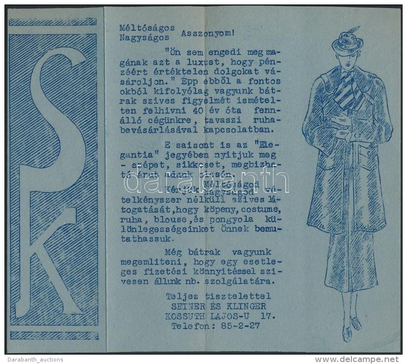 Cca 1930 Bp. V. Rekl&aacute;mnyomtatv&aacute;ny: Seiner &eacute;s Klinger Ruha&uuml;zlet - Non Classificati