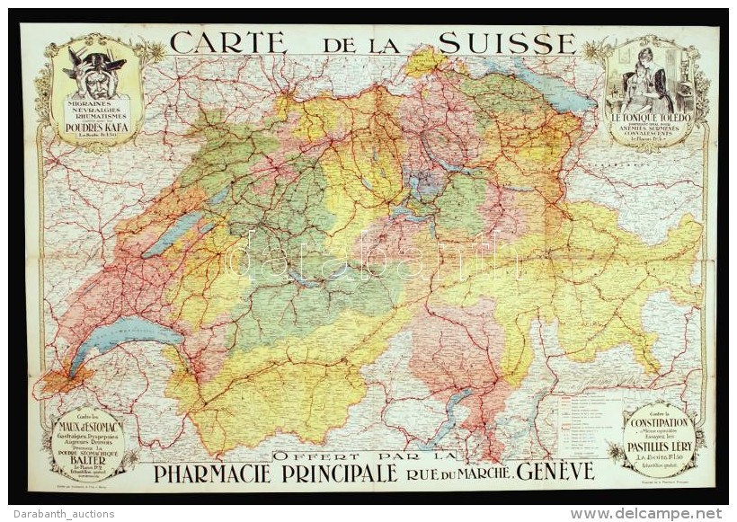 Cca 1910-1920 Carte De La Suisse(Sv&aacute;jc T&eacute;rk&eacute;pe), Edit&eacute;e Par Kummerly Et Frey &aacute;... - Altri & Non Classificati