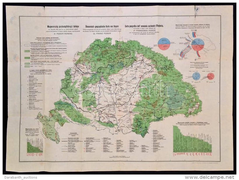 Cca 1920 Magyarorsz&aacute;g Gazdas&aacute;gf&ouml;ldrajzi T&eacute;rk&eacute;pe. Teleki P&aacute;l &eacute;s... - Altri & Non Classificati