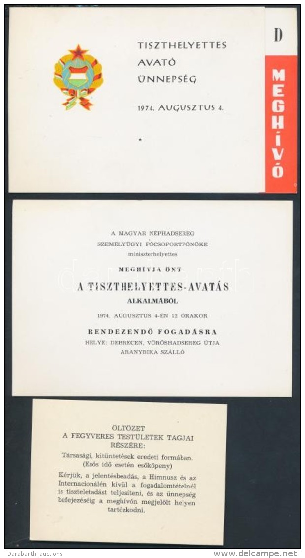 1974 Tiszthelyettes Avat&oacute; &uuml;nneps&eacute;g Megh&iacute;v&oacute; &eacute;s Egyenruha Visel&eacute;si... - Altri & Non Classificati