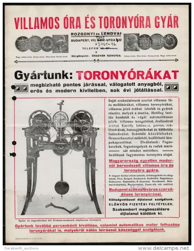 Rozgonyi &eacute;s R&eacute;vai Villamos &oacute;ra &eacute;s Torony&oacute;ra-gy&aacute;r K&eacute;pes IsmertetÅ‘... - Pubblicitari