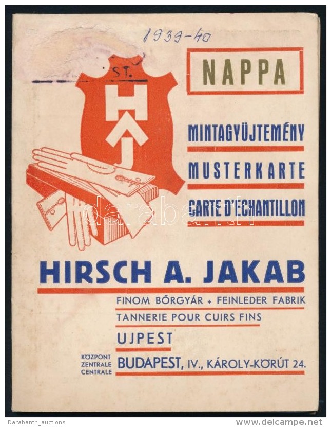 1939-1940 Hirsch A. Jakab BÅ‘rgy&aacute;r &aacute;ruminta, J&oacute; &aacute;llapotban - Pubblicitari