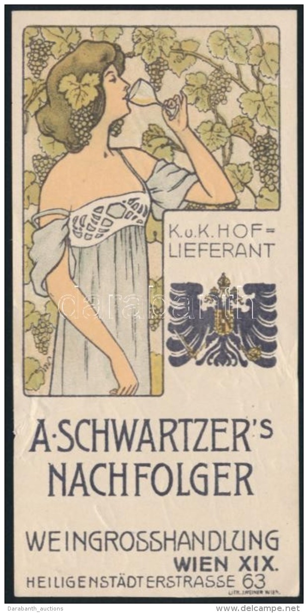 1905 A. Schwartzer's Nachfolger Bornagykeresked&eacute;s Sz&aacute;mol&oacute;c&eacute;dula, Litho, 14x7 Cm - Pubblicitari