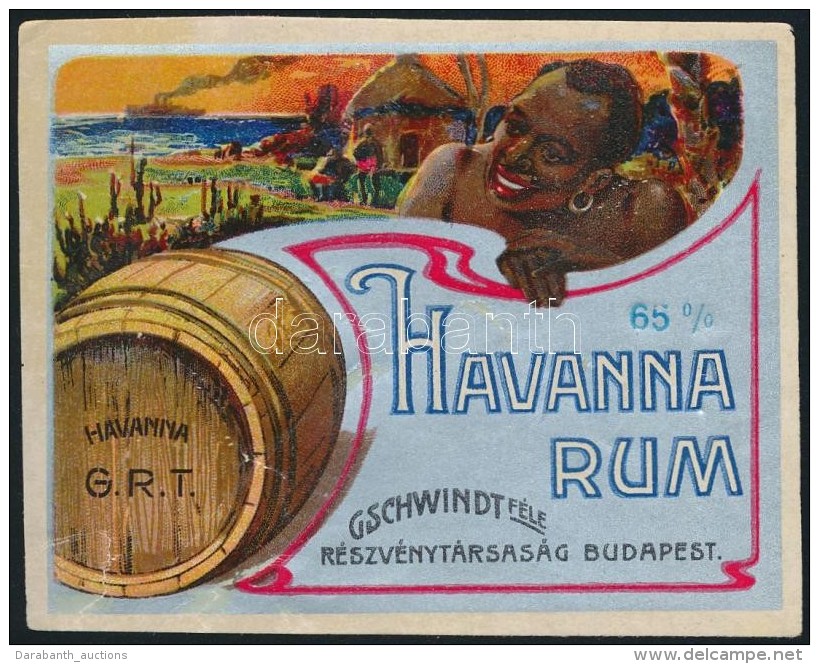 Cca 1920 Gschwindt Havanna Rum Italc&iacute;mke, Litogr&aacute;fia,  8,5x7 Cm - Pubblicitari