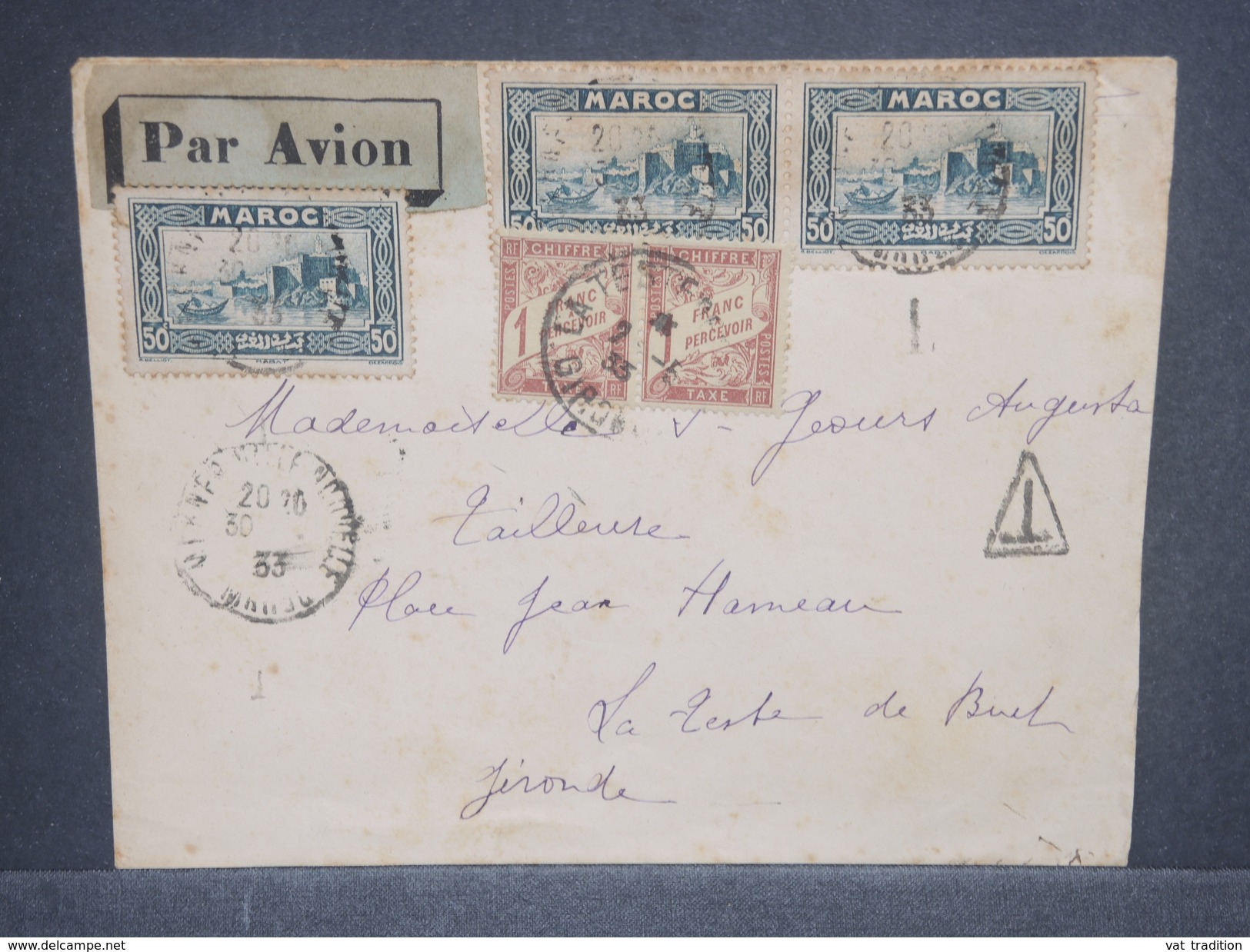 FRANCE / MAROC - Taxe De La Teste De Buch Sur Enveloppe Du Maroc En 1933 - L 7324 - 1859-1959 Lettres & Documents
