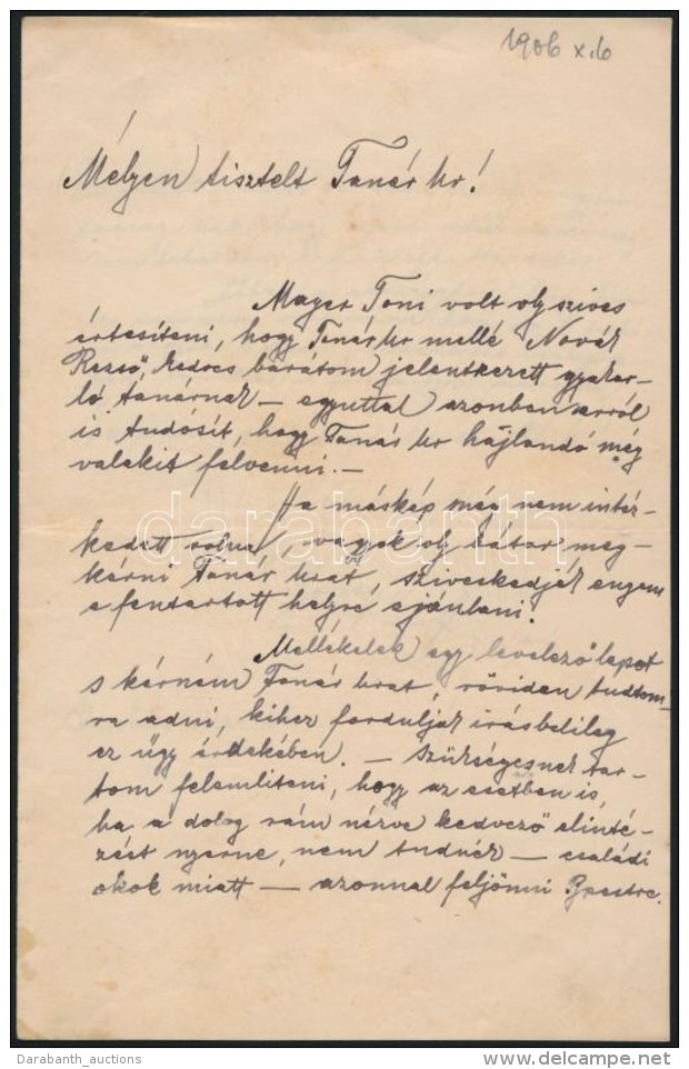 Bors K&aacute;roly (1880 - 1973) FestÅ‘, IparmÅ±v&eacute;sz Saj&aacute;t K&eacute;zzel &iacute;rt Levele - Non Classificati