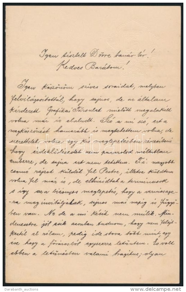 1907 Tichy Gyula (1879-1920) FestÅ‘mÅ±v&eacute;sz Saj&aacute;t K&eacute;zzel &iacute;rt Leve D&ouml;rre Tivadar... - Non Classificati