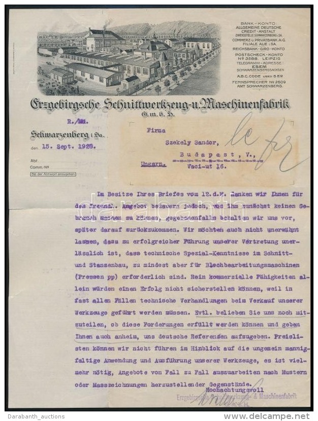 1928 Erzgebirgsche Schnittwerkzeug- Und Maschinenfabrik GmbH, D&iacute;szes Fejl&eacute;ces Sz&aacute;mla - Non Classificati