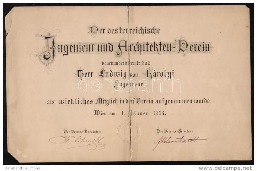 1874 Osztr&aacute;k M&eacute;rn&ouml;k &eacute;s &Eacute;p&iacute;t&eacute;sz Klub (Der Oesterreichische Ingenieur-... - Non Classificati